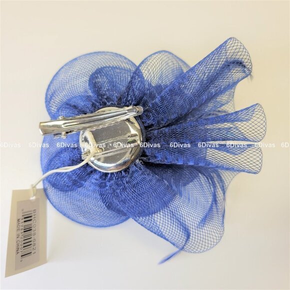 DEEP Blue Floral Hair Clip Fascinator Sinamay Mesh Fascinator- New - Picture 5 of 7